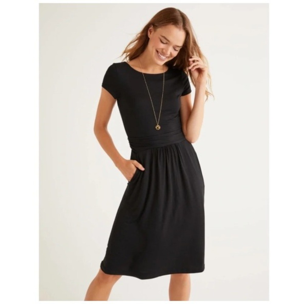 Boden Amelie Jersey Knit Dress Black Fit and Flare Pocket Dress US 12R